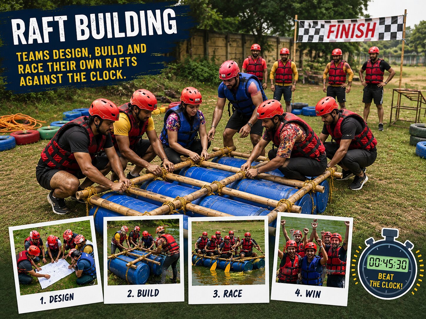 Raft Building at Elevate Adventure Park, Gurugram