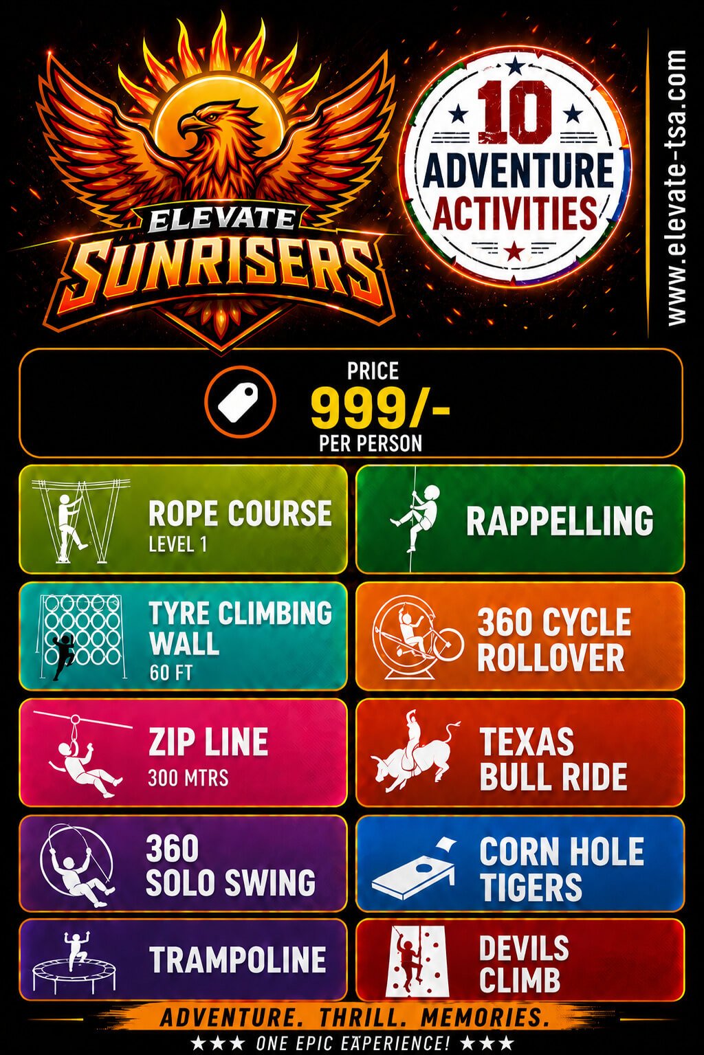 Elevate Sunrisers — 10 Adventure Activities, ₹999 per person