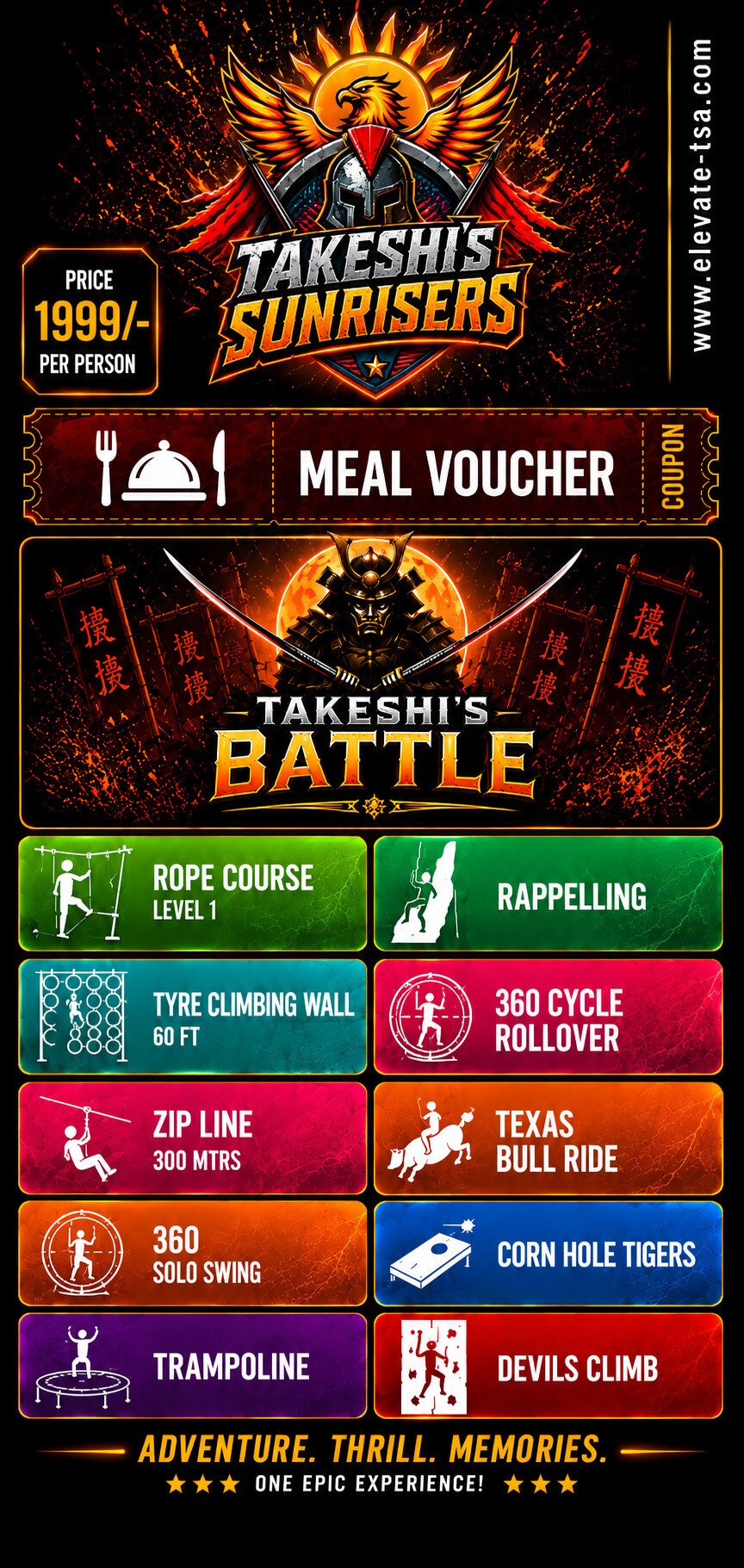 Takeshi’s Sunrisers — Takeshi’s Battle + 10 Activities + Meal, ₹1,999 per person